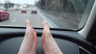 Public Footjob in the car